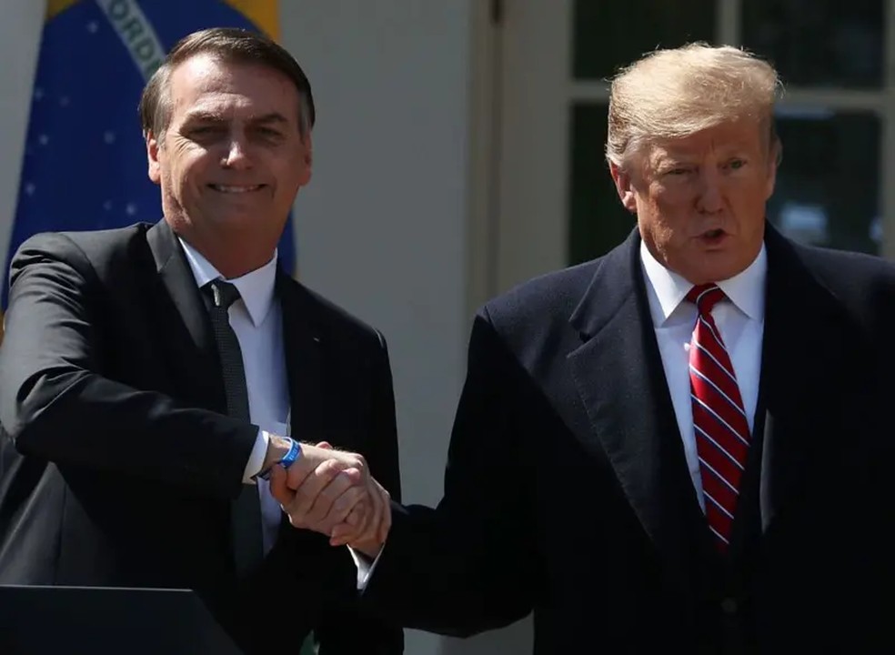 Trump usou o processo contra o ex-presidente Jair Bolsonaro (PL) como um dos motivos para a implementação de taxas em 2025 — Foto: Getty Images via BBC