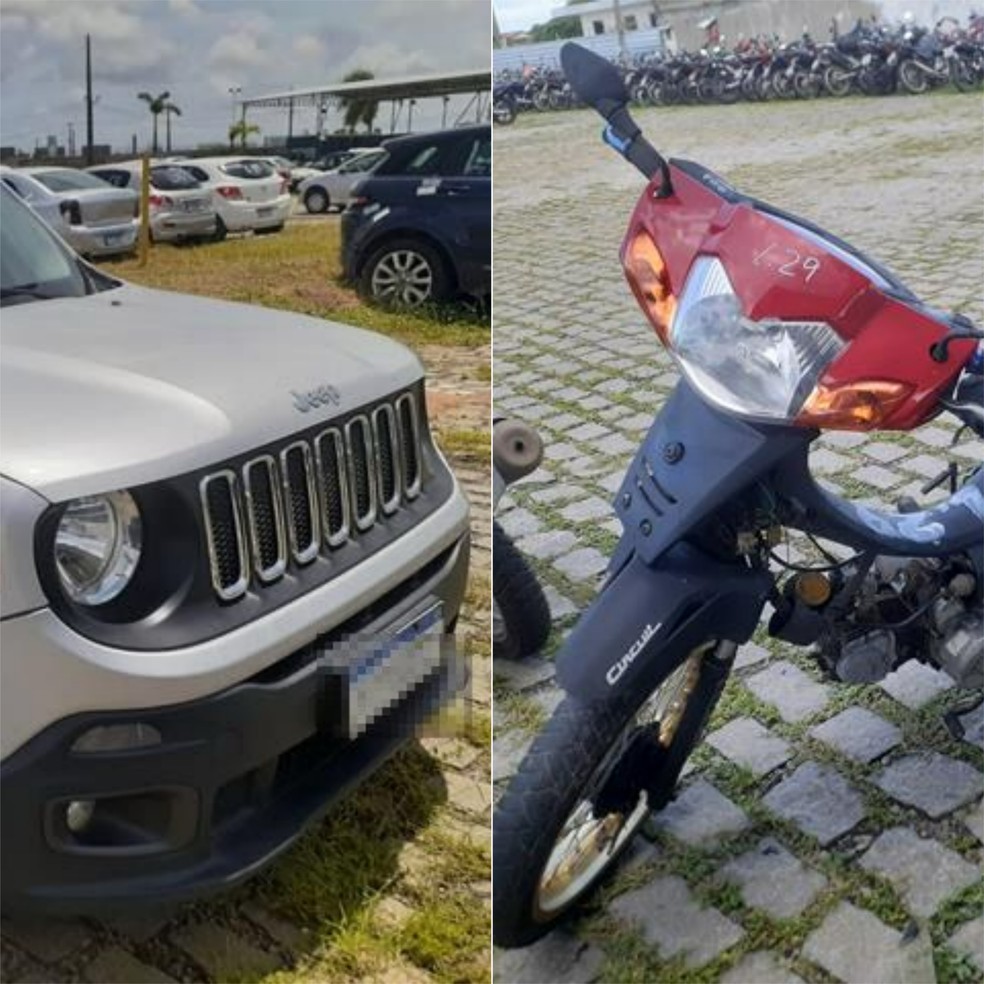 Jeep Renegade a R$ 20 mil e motocicleta a R$ 400 em lances iniciais — Foto: Divulgação/Detran-RN