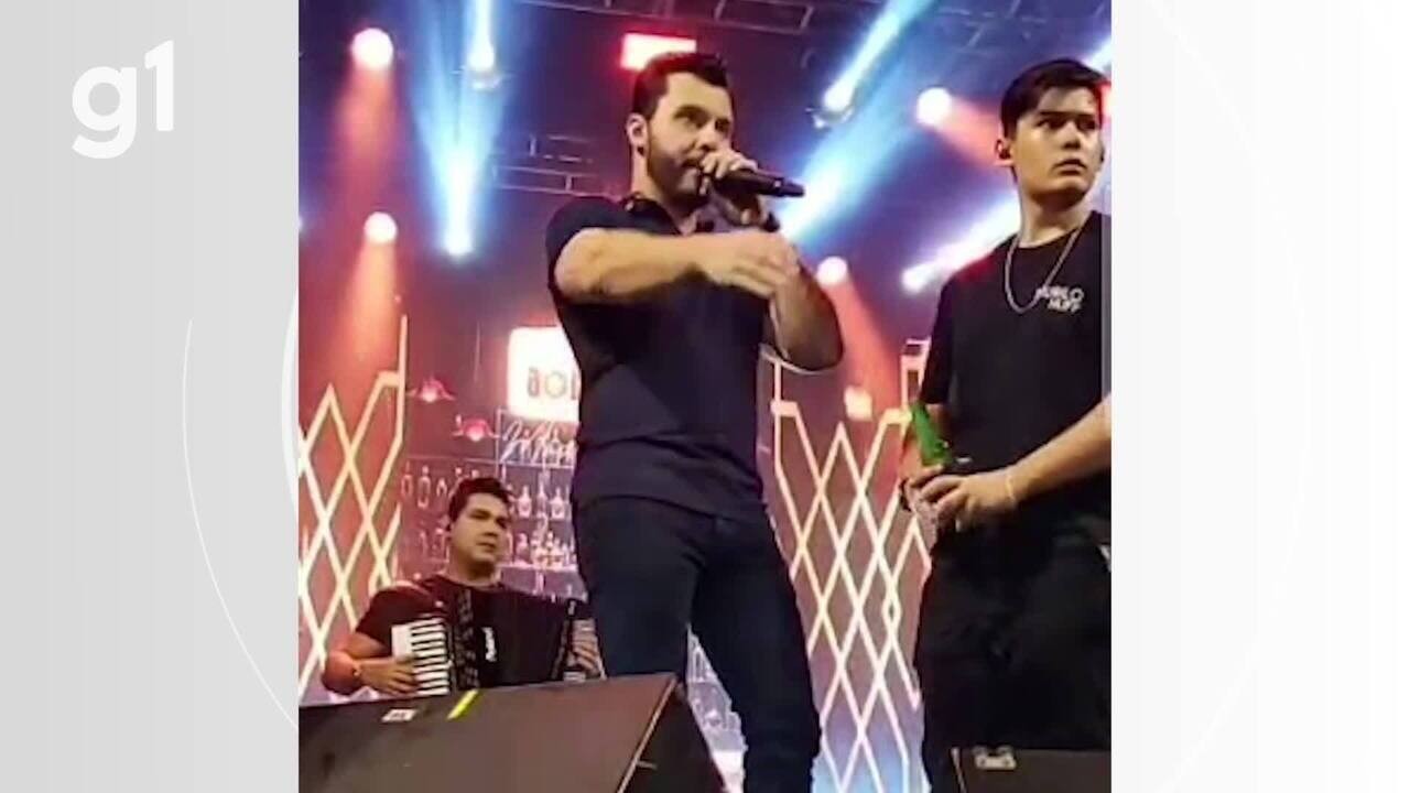 VÍDEO: Murilo Huff é atingido por garrafa de vidro durante show e expulsa homem da plateia; ‘se pega mais pra baixo ia dar ruim’