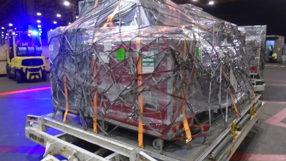 Equipamentos para show da Kylie Minogue desembarcam no Aeroporto de Viracopos, em Campinas — Foto: Divulgação/Aeroporto Internacional de Viracopos