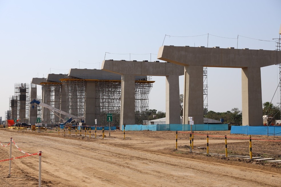 Governo paraguaio diz que 30% das obras da ponte da Bioceânica já foram concluídas — Foto: MOPC/Divulgação