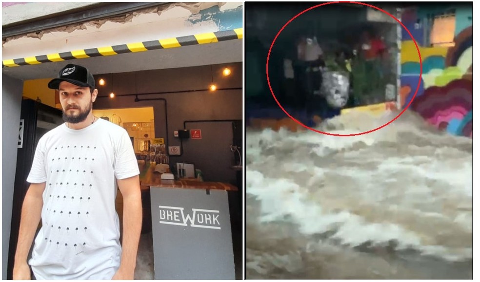 O empresário Marcel Fernandes narrou o drama das duas meninas presas na enchente do Beco do Batman na última sexta-feira (24): 'Sentimento de impotência pela vida do outro'. — Foto: Montagem/g1/Rodrigo Rodrigues