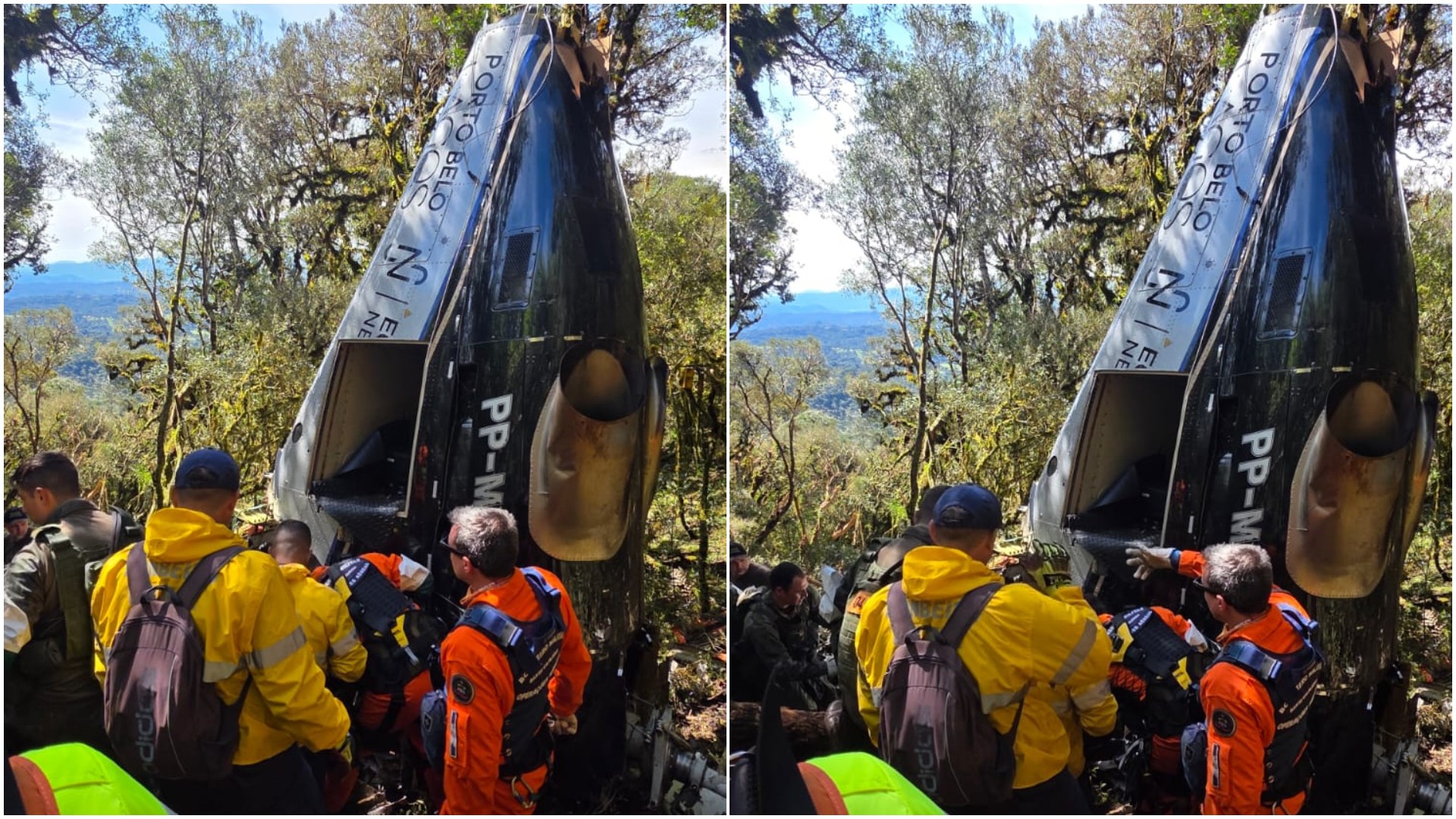 FOTOS mostram local onde helicóptero com cantor Rick e mais quatro ocupantes caiu em SC