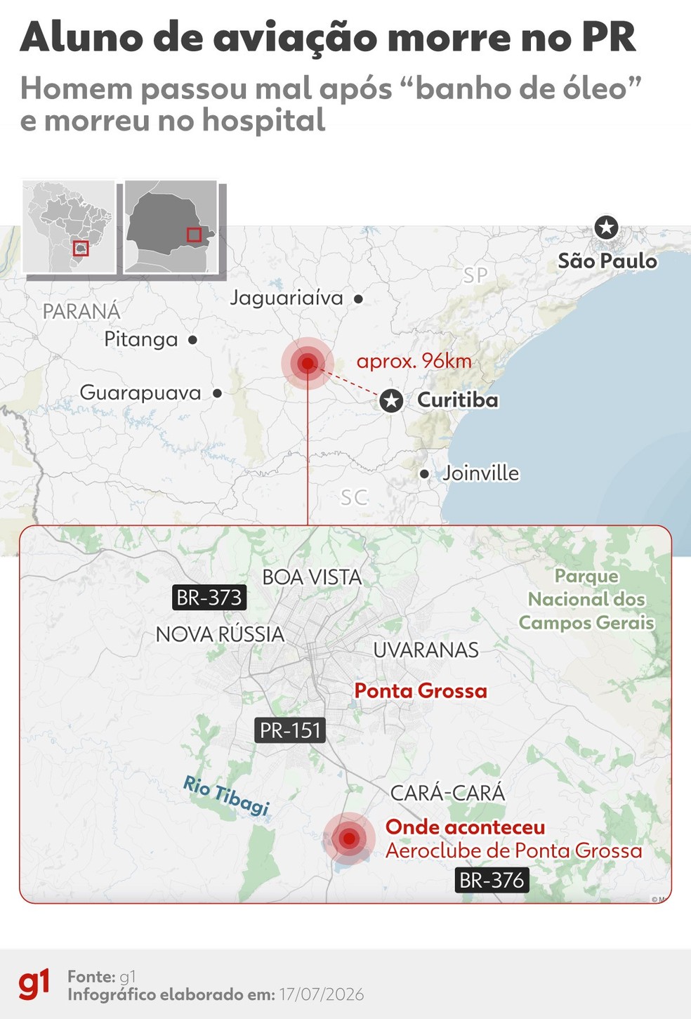 [INFOGRÁFICO] Aluno de escola de aviação morre após ritual de 'banho de óleo' no Paraná — Foto: g1
