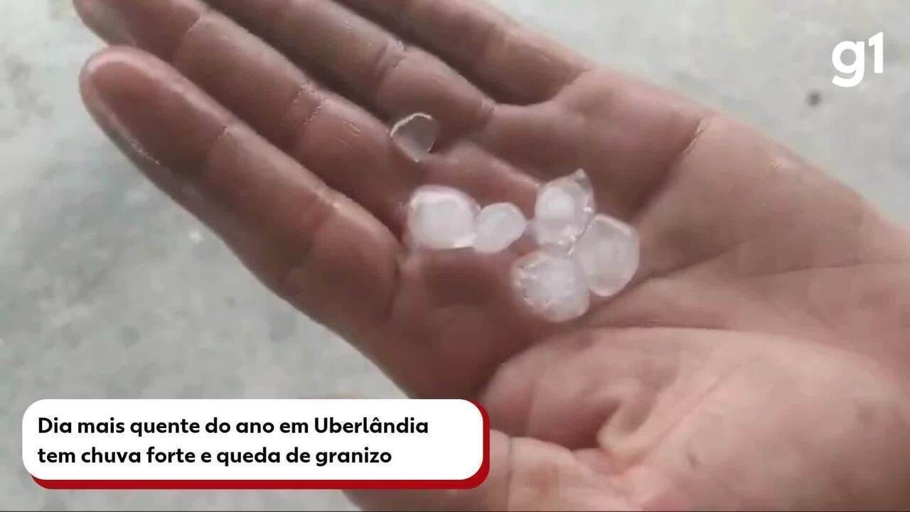 Com mais de 36°C, dia mais quente do ano em Uberlândia tem chuva forte e queda de granizo