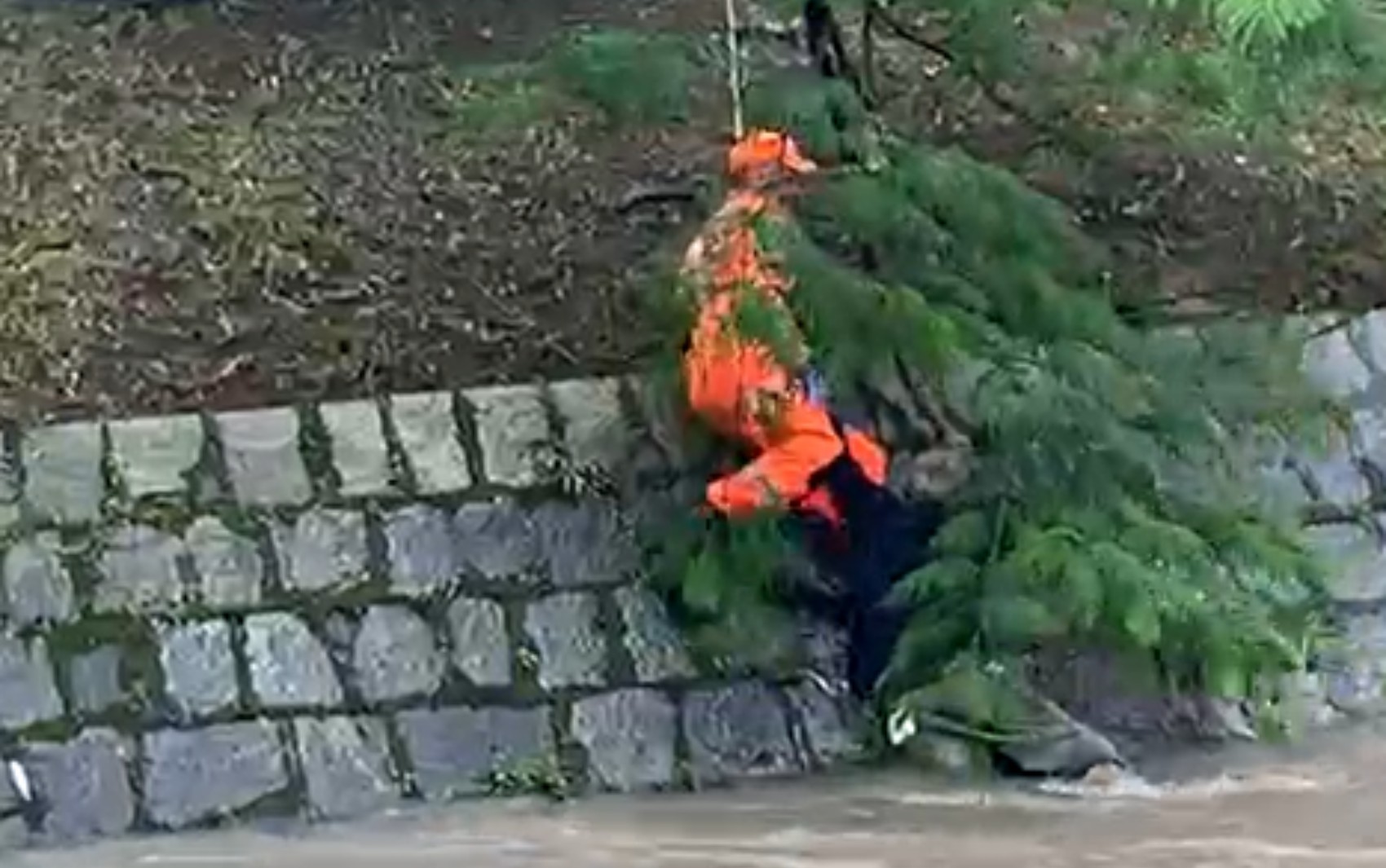 VÍDEO: Homem é resgatado após cair no Rio Pardo, no Centro de Poços de Caldas, MG