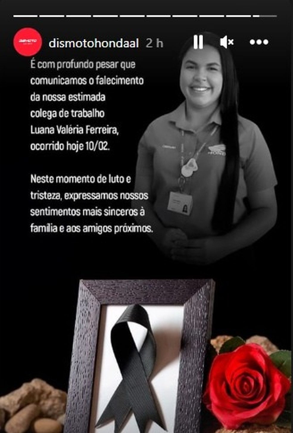 Concessionária de Arapiraca, AL, lamenta morte de funcionária; Luana Ferreira morreu por choque elétrico — Foto: Reprodução/Instagram