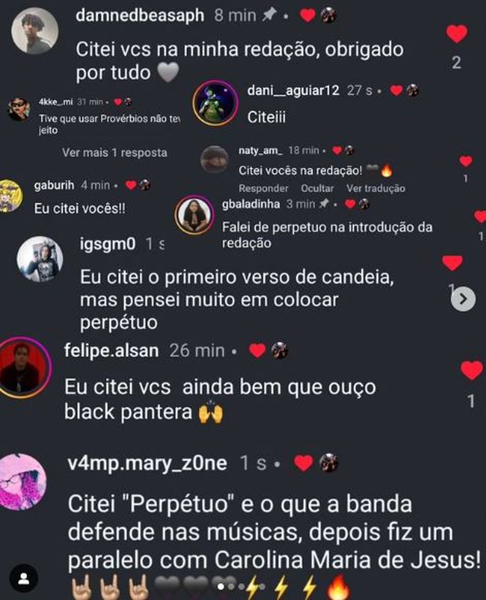 Comentários feitos por estudantes nas redes sociais — Foto: Reprodução/Redes Sociais