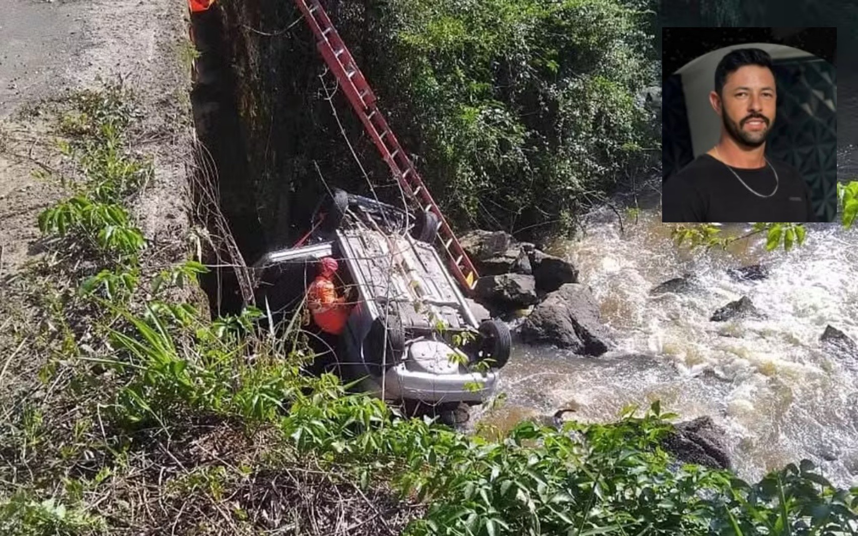 Homem morre e outro fica ferido após carro cair de ponte em Borda da Mata, MG