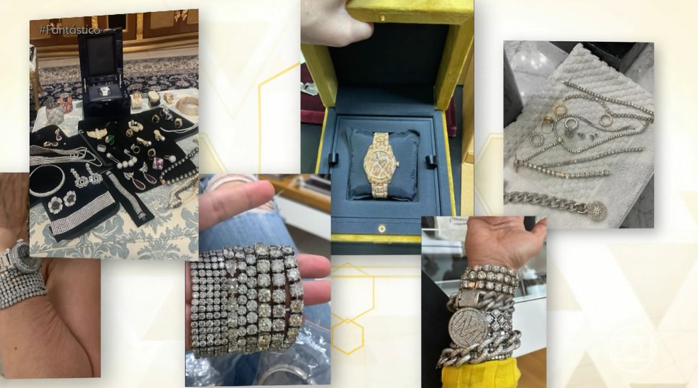 Imagens mostra coleção de joias de socialite — Foto: Reprodução/Fantástico