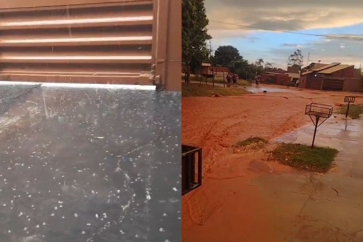 Temporal provoca queda de granizo e deixa ruas alagadas em Campo Grande