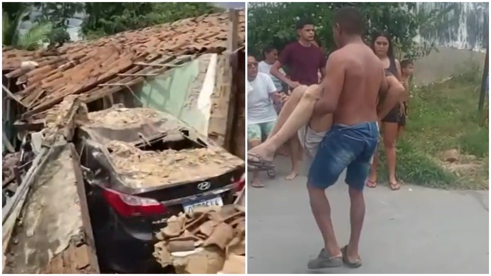 Carro atingiu casa com quatro pessoas em Ipu (CE), residência desabou com o impacto — Foto: Reprodução