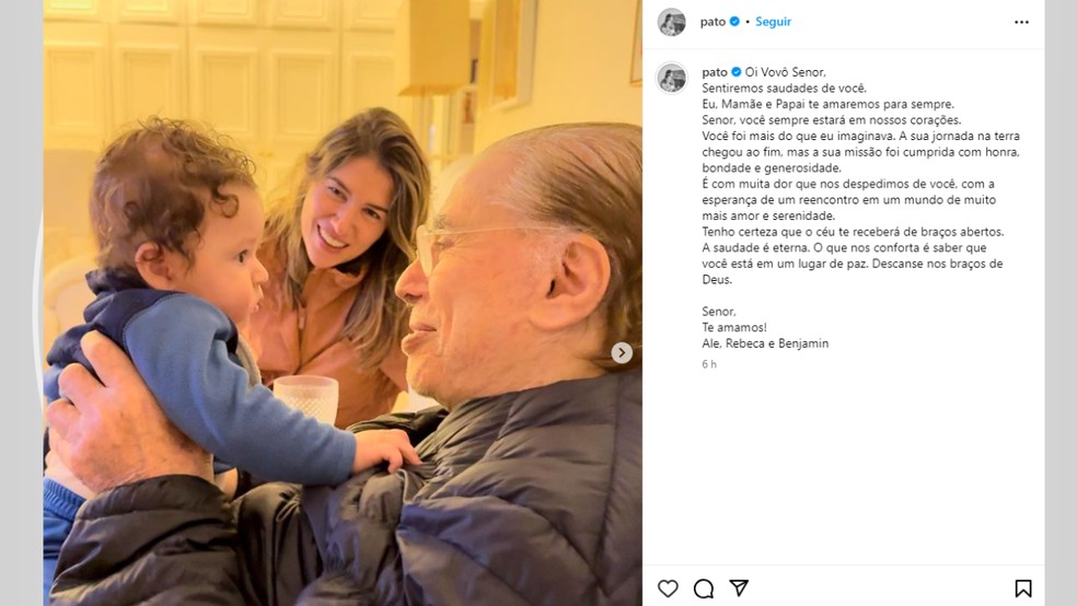 Paranaense Alexandre Pato homenageia Silvio Santos nas redes sociais — Foto: Reprodução/Redes Sociais