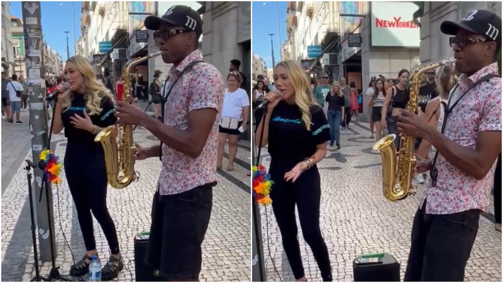 Cantora Taty Girl é reconhecida por artista de rua em Portugal — Foto: Reprodução