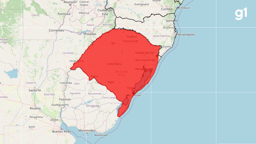 RS tem aviso de 'grande perigo' para tempestades nesta segunda-feira, aponta Inmet — Foto: Reprodução/Inmet