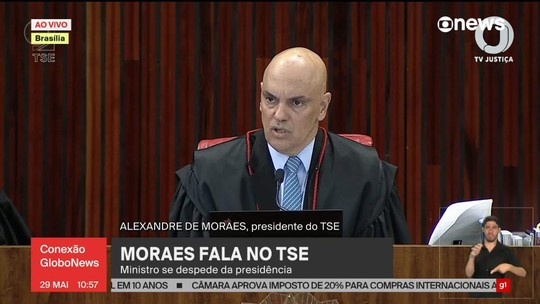 Em despedida do TSE, Moraes defende combate às fake news e diz que Judiciário não se 'acovarda' diante de extremistas - Programa: Conexão Globonews 
