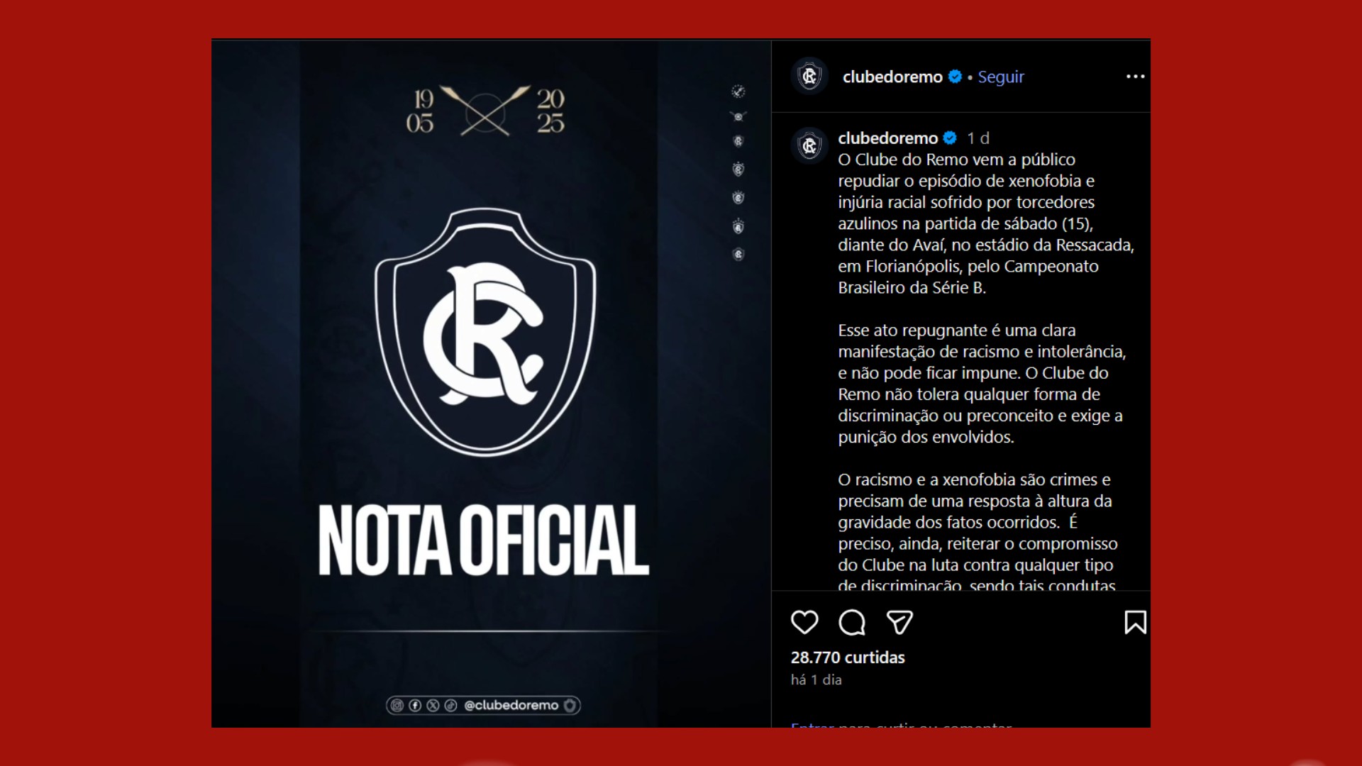 Remo repudia racismo e xenofobia de torcedora do Avaí, e Defensoria do Pará cobra providências contra ataques