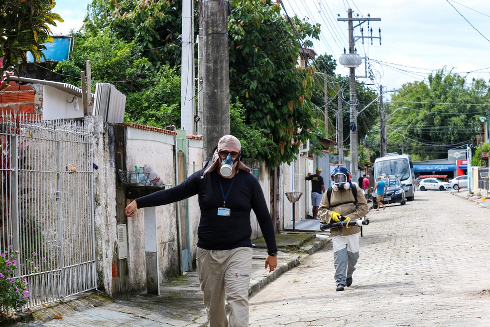 Funcionários do centro de controle de zoonoses realizam uma ação de combate ao mosquito Aedes aegypti em São Paulo — Foto: Bianca Canada/Estadão Conteúdo