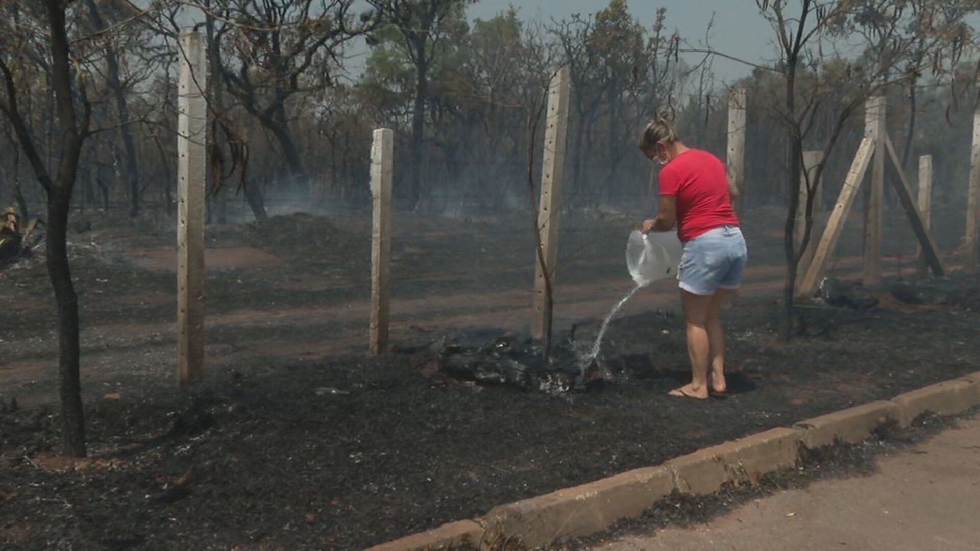 VÍDEO mostra moradores correndo de incêndio florestal próximo a condomínio, no DF