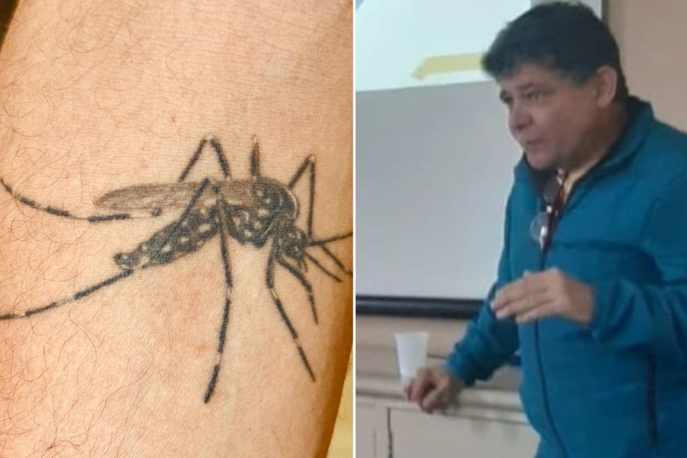 Biólogo que estuda e trabalha há quase 30 anos com o Aedes aegypti carrega o mosquito na pele: 'eu vivo disso' — Foto: Arquivo Pessoal