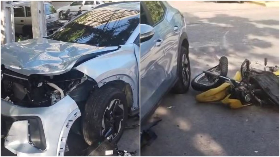 Motociclista morre e passageira fica ferida em colisão com carro em cruzamento no Bairro Dionísio Torres, em Fortaleza. — Foto: Reprodução