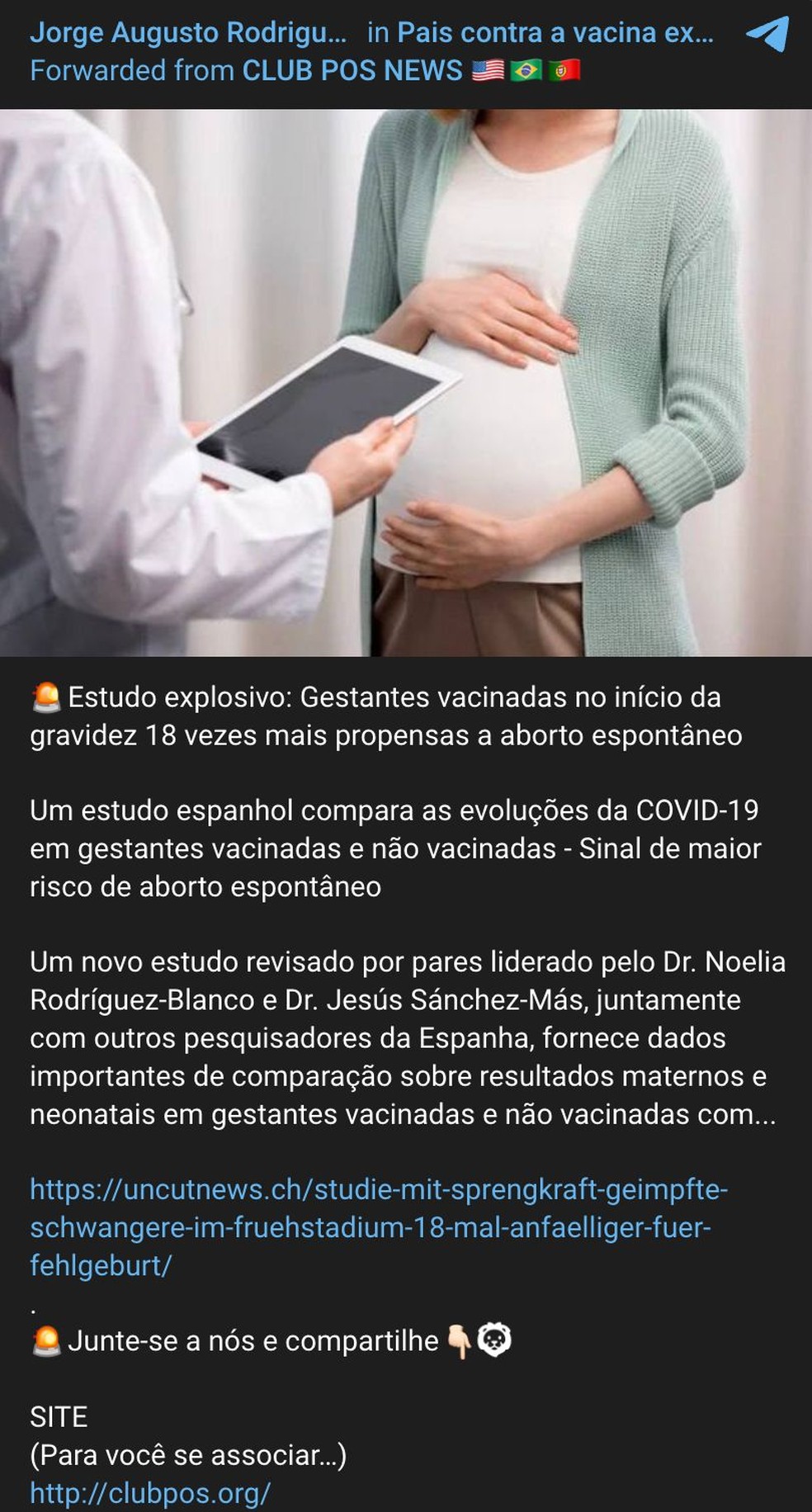 aborto, vacina, telegram — Foto: Reprodução/Telegram
