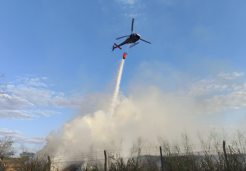 Incêndio nos arredores do Aeroporto Estadual Adhemar de Barros, em Presidente Prudente (SP) — Foto: Murilo Zara/TV Fronteira