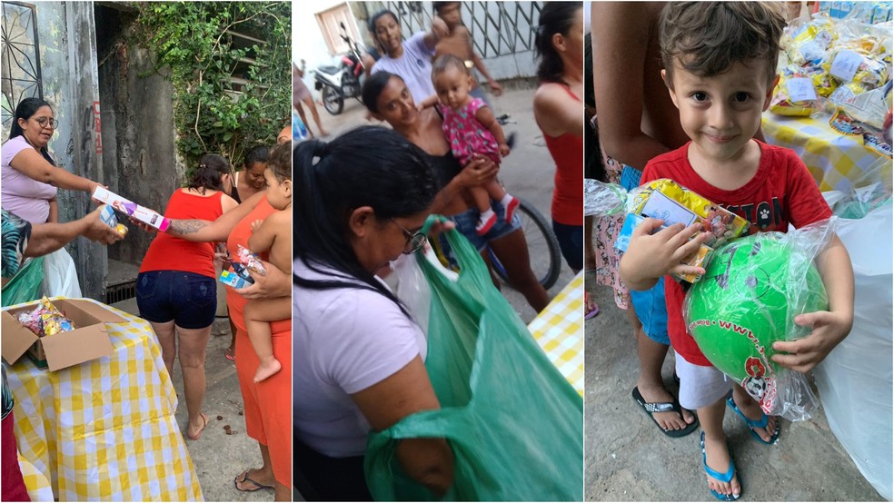 Ações sociais na comunidade do Poço da Draga envolvem doações de alimentos e brinquedos para as crianças do entorno — Foto: Arquivo Pessoal