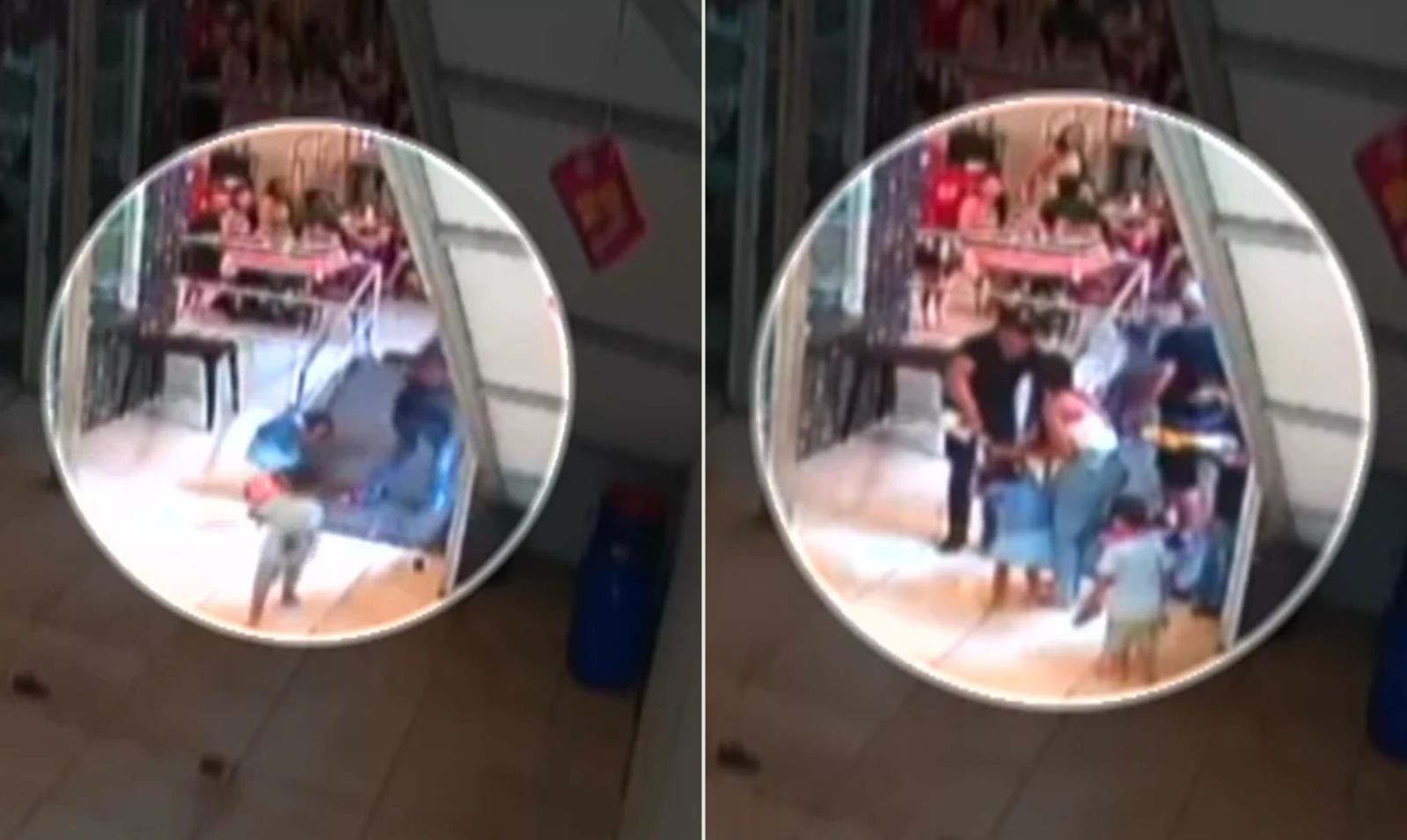 Criança se desespera e sofre queimaduras após garçonete ser atingida por bola e deixar cair feijão quente na menina; vídeo