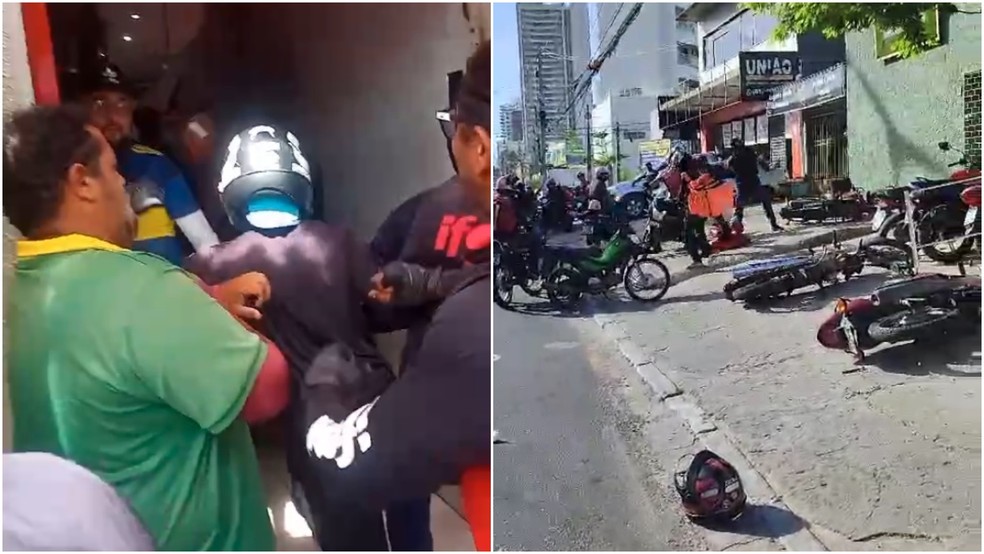 Entregadores e funcionários entram em briga generalizada após acusação de furto em Fortaleza — Foto: Reprodução
