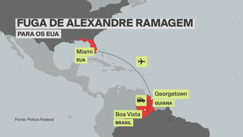 Fuga de Alexandre Ramagem. — Foto: Arte/GloboNews