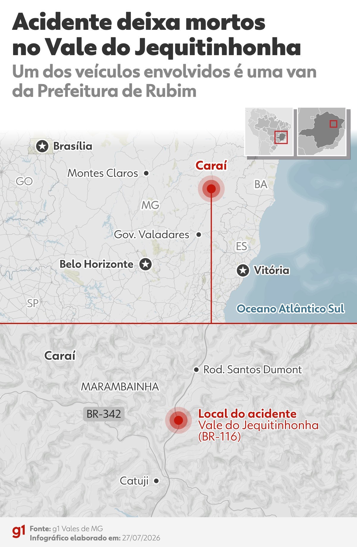 Acidente na BR-116 deixa cinco mortos e seis feridos no Vale do Jequitinhonha