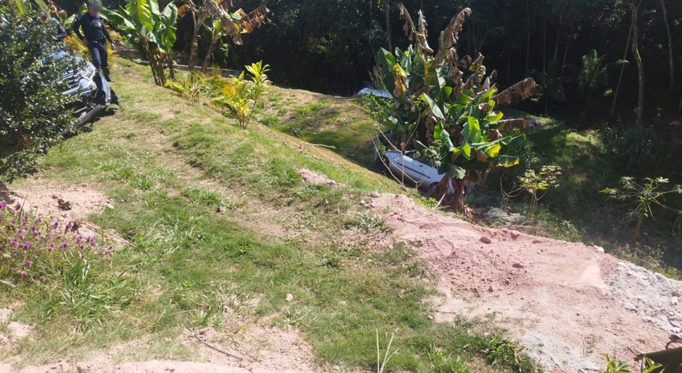 Motorista perdeu o controle da direção e caiu com carro em ribanceira — Foto: Reprodução
