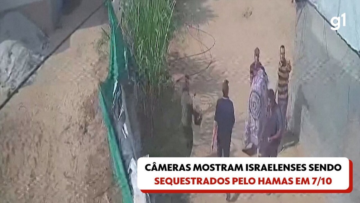 VÍDEO: câmeras de segurança mostram três reféns israelenses sendo levados pelo Hamas logo após sequestro em Israel