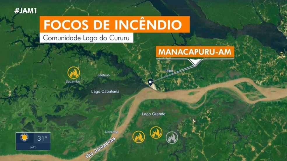 Mapa da região que queima há mais de 15 dias no AM. — Foto: Rede Amazônica