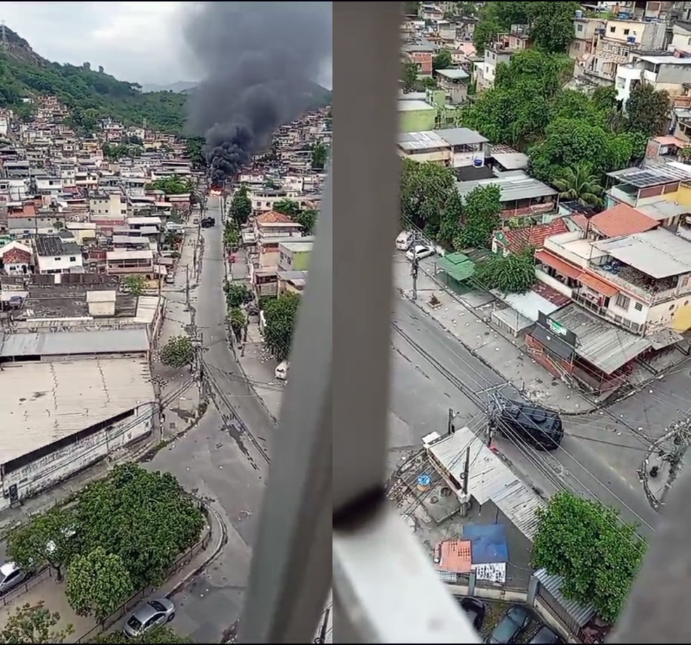 Blindados da Polícia Civil no Complexo da Penha — Foto: Reprodução/TV Globo
