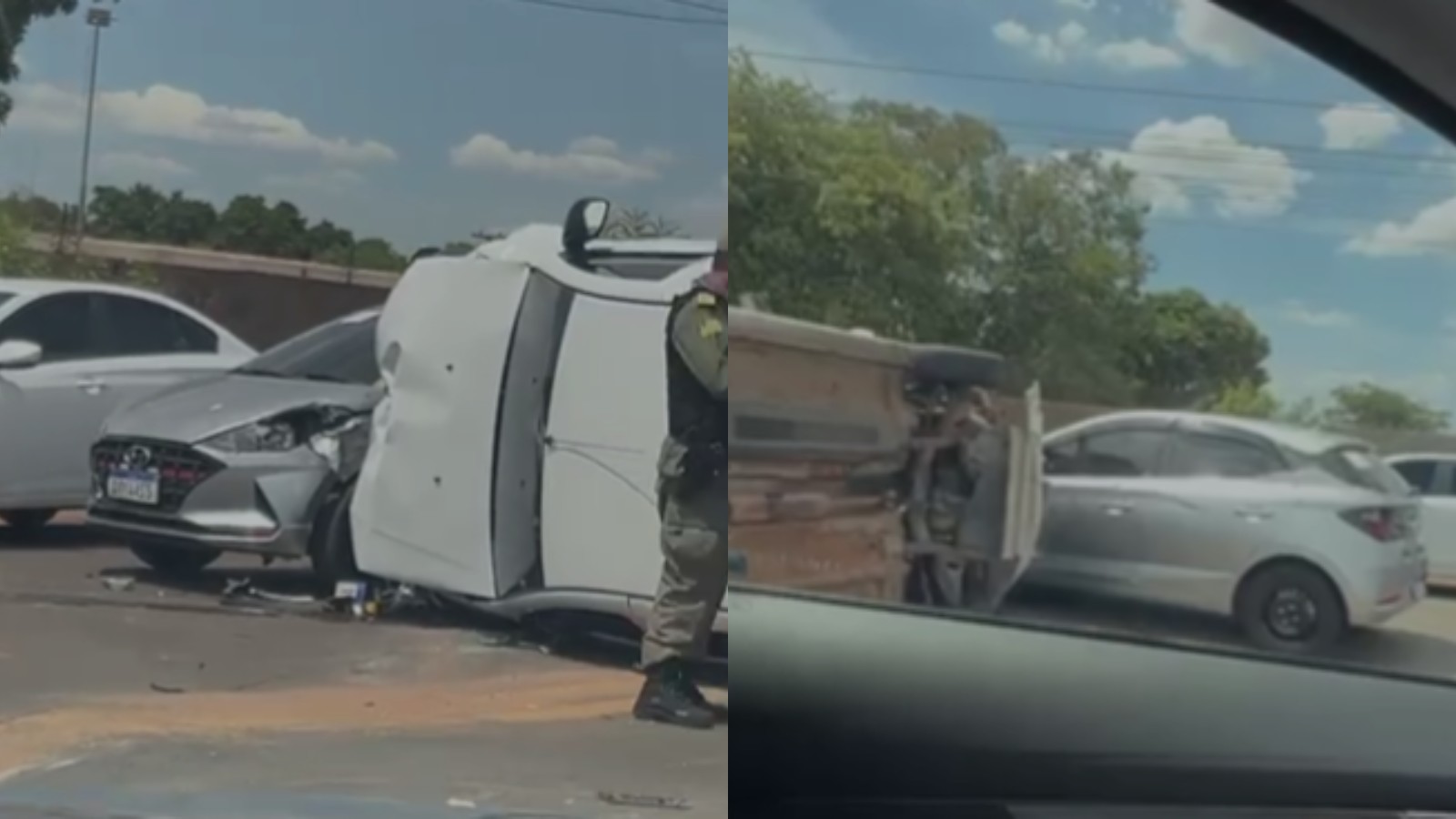 Carro vira em colisão com outro veículo em Teresina; acidente causa congestionamento