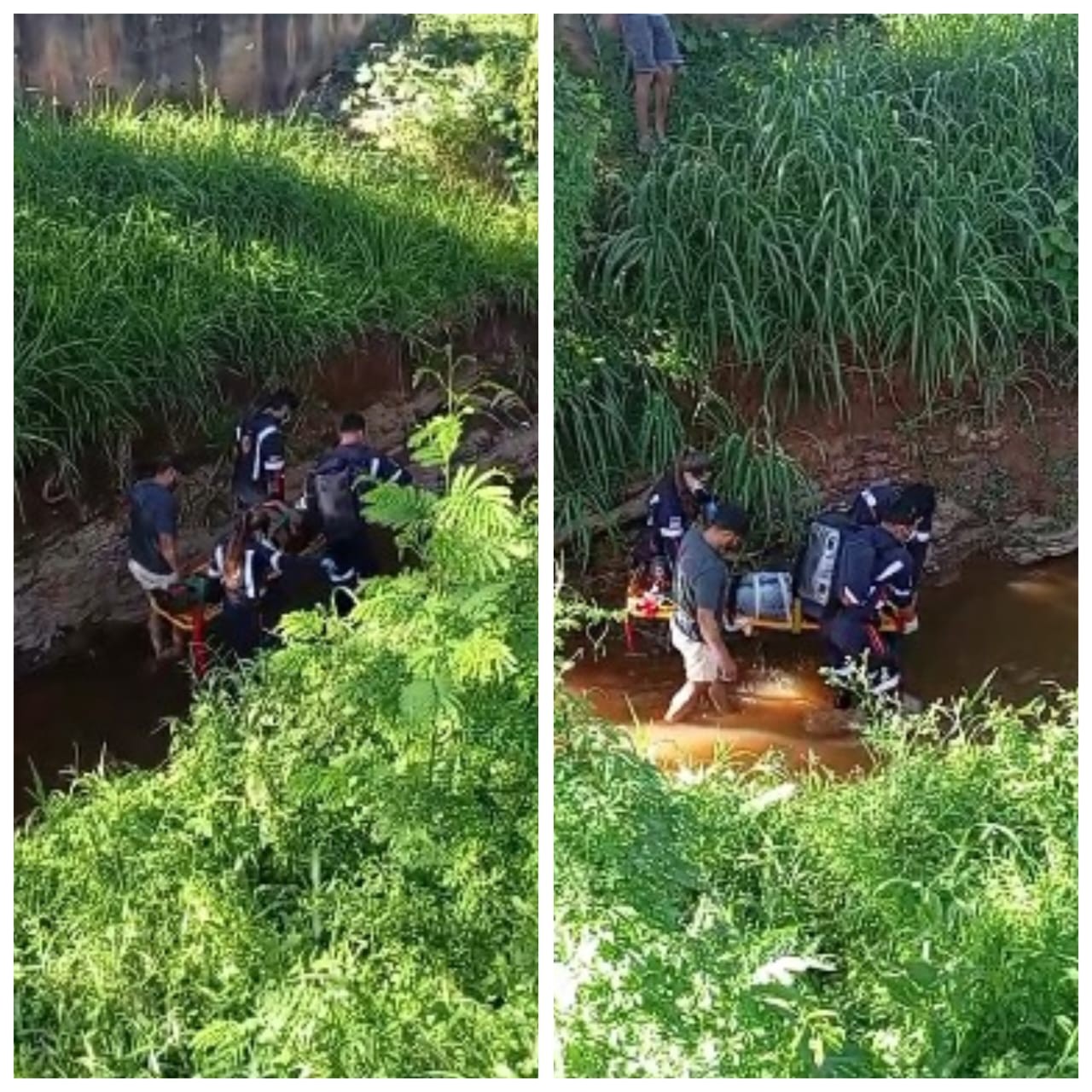 Motociclista cai de altura de 12 metros em córrego e é socorrido pelo Samu em Brasília de Minas