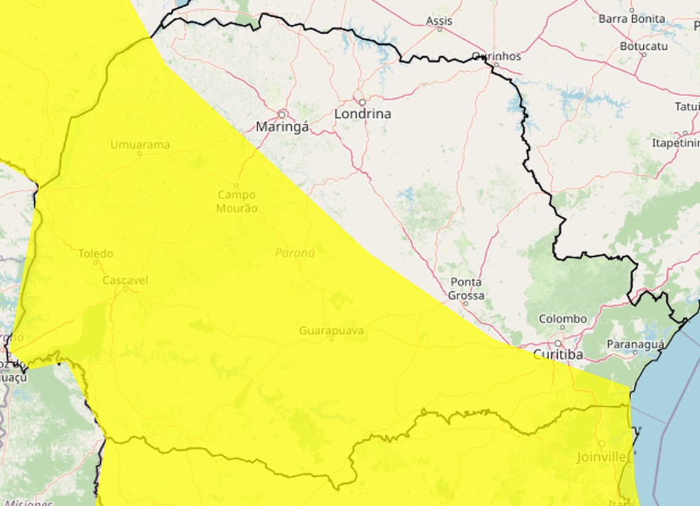 Alerta amarelo de tempestade do Inmet — Foto: Reprodução/Inmet