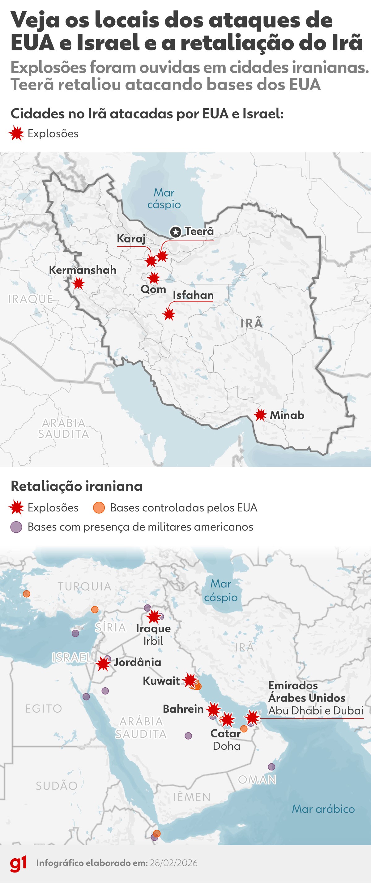MAPA mostra cidades iranianas atacadas e locais alvos da retaliação do Irã