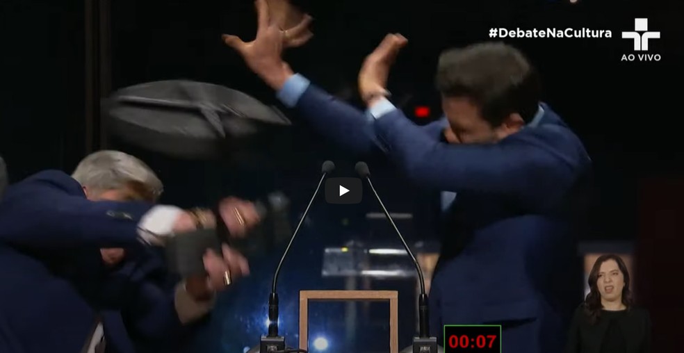 Datena e Marçal no debate em São Paulo — Foto: TV Cultura/Reprodução