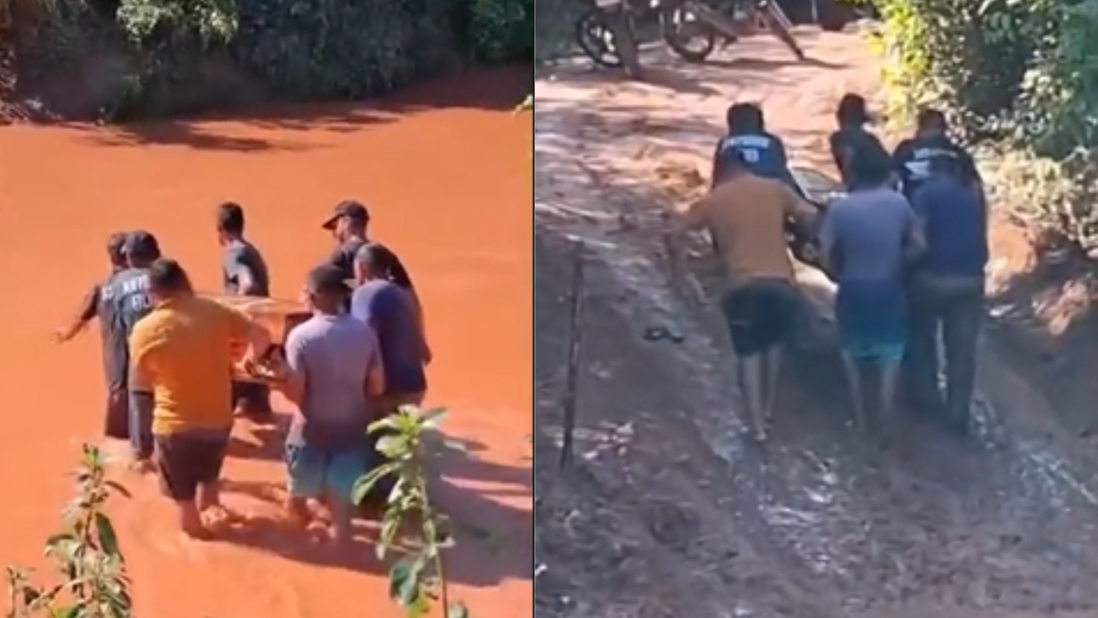 Familiares atravessam riacho a pé com caixão durante cortejo de idoso no Piauí após fortes chuvas; veja vídeo