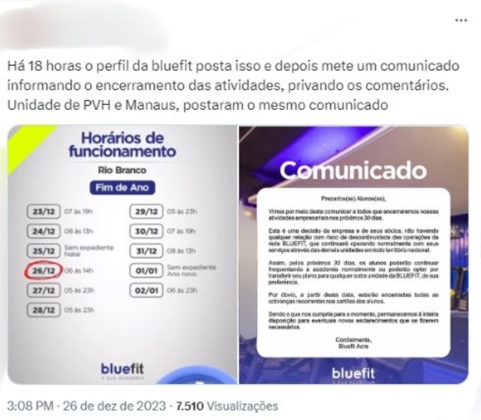 Alunos questionaram também a divulgação dos horários de funcionamento antes do anúncio de fechamento — Foto: Reprodução