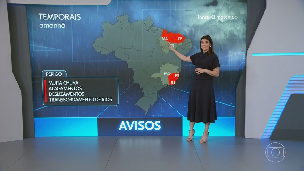 Previsão do tempo para o Nordeste neste domingo, 24 de março. — Foto: TV Globo/Reprodução