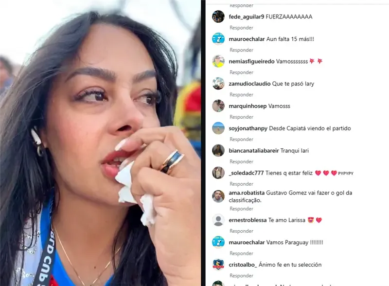 Larissa Riquelme faz live agoniada e com lágrimas nos olhos em prorrogação de Paraguai x Alemanha
