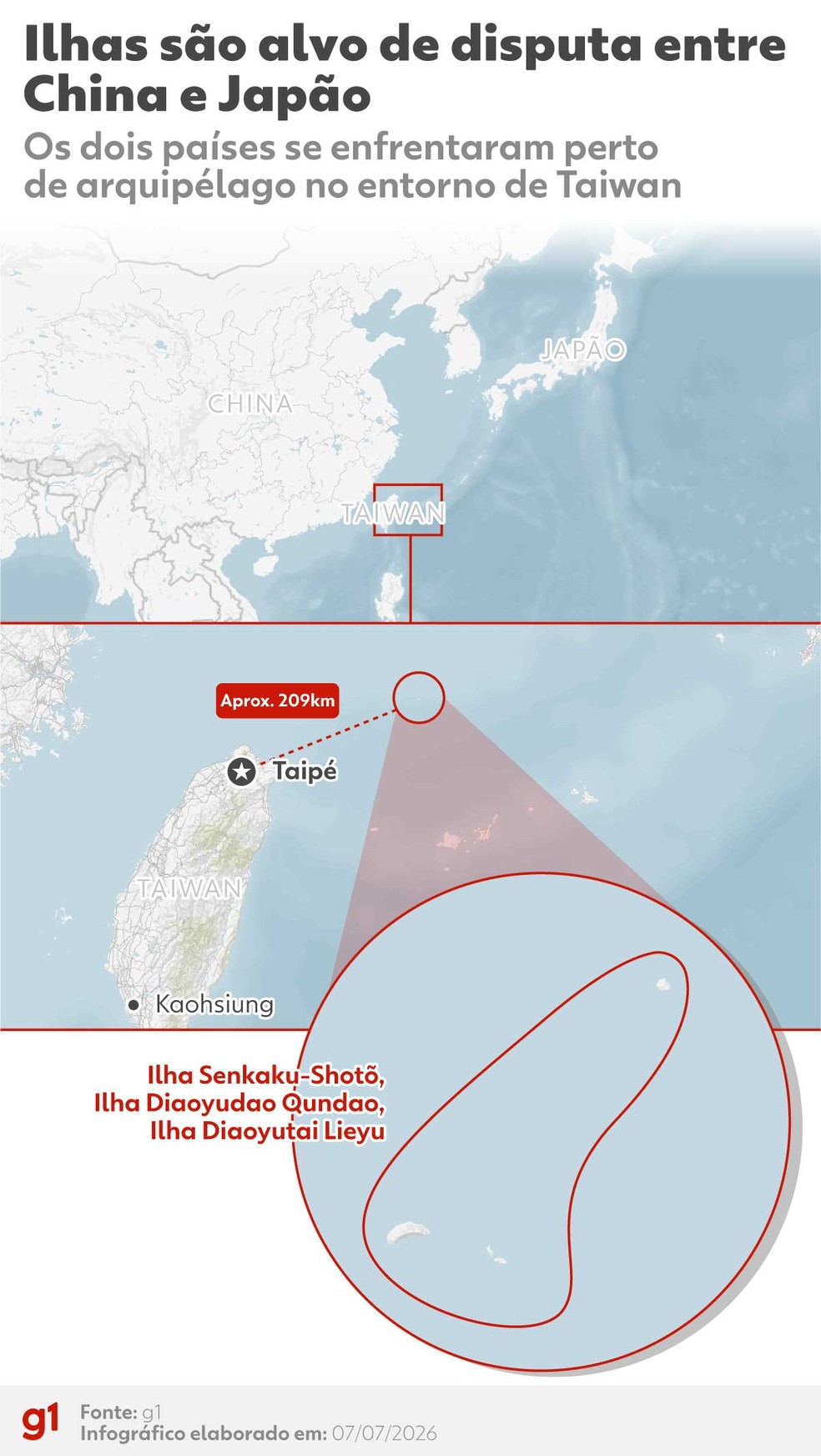Localização de ilhas disputadas por China e Japão — Foto: Arte g1