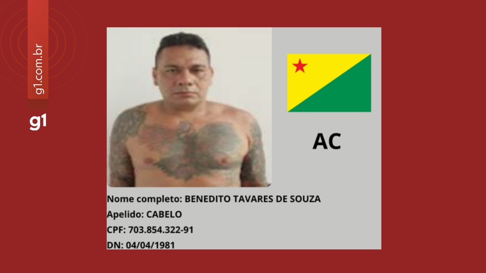 Benedito Tavares de Souza, 44 anos - procurado pelo Ministério da Justiça — Foto: Reprodução/MJSP