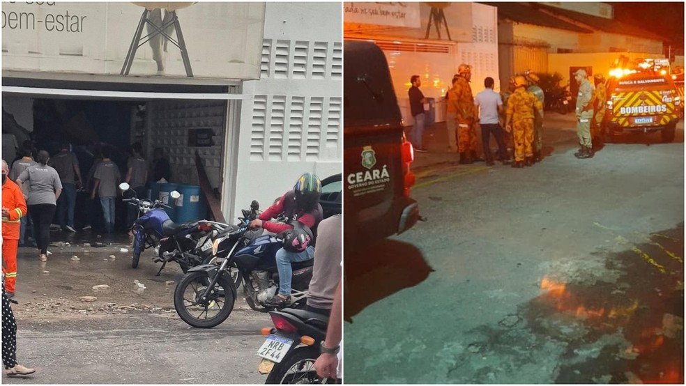 Segundo o Corpo de Bombeiros, houve o desabamento parcial do teto, da laje e de parte do primeiro piso do imóvel. — Foto: Reprodução