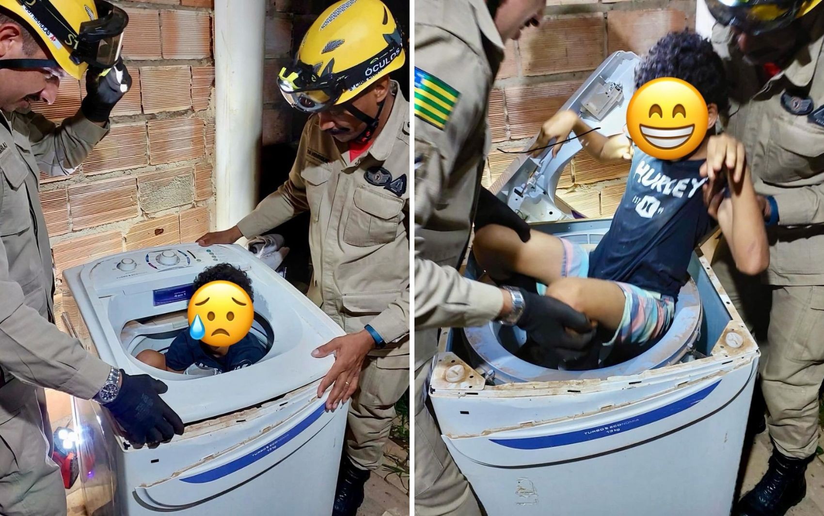 Menino é resgatado após ficar preso dentro de máquina de lavar enquanto brincava de pique-esconde