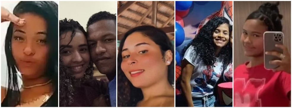Da esquerda para a direita: Mikaele Leite, Débora Vitória e John Lenno, Louise de Melo, Tamara Vanessa e Ana Clara. Todas são vítimas do serial killer de Maceió — Foto: Montagem/g1